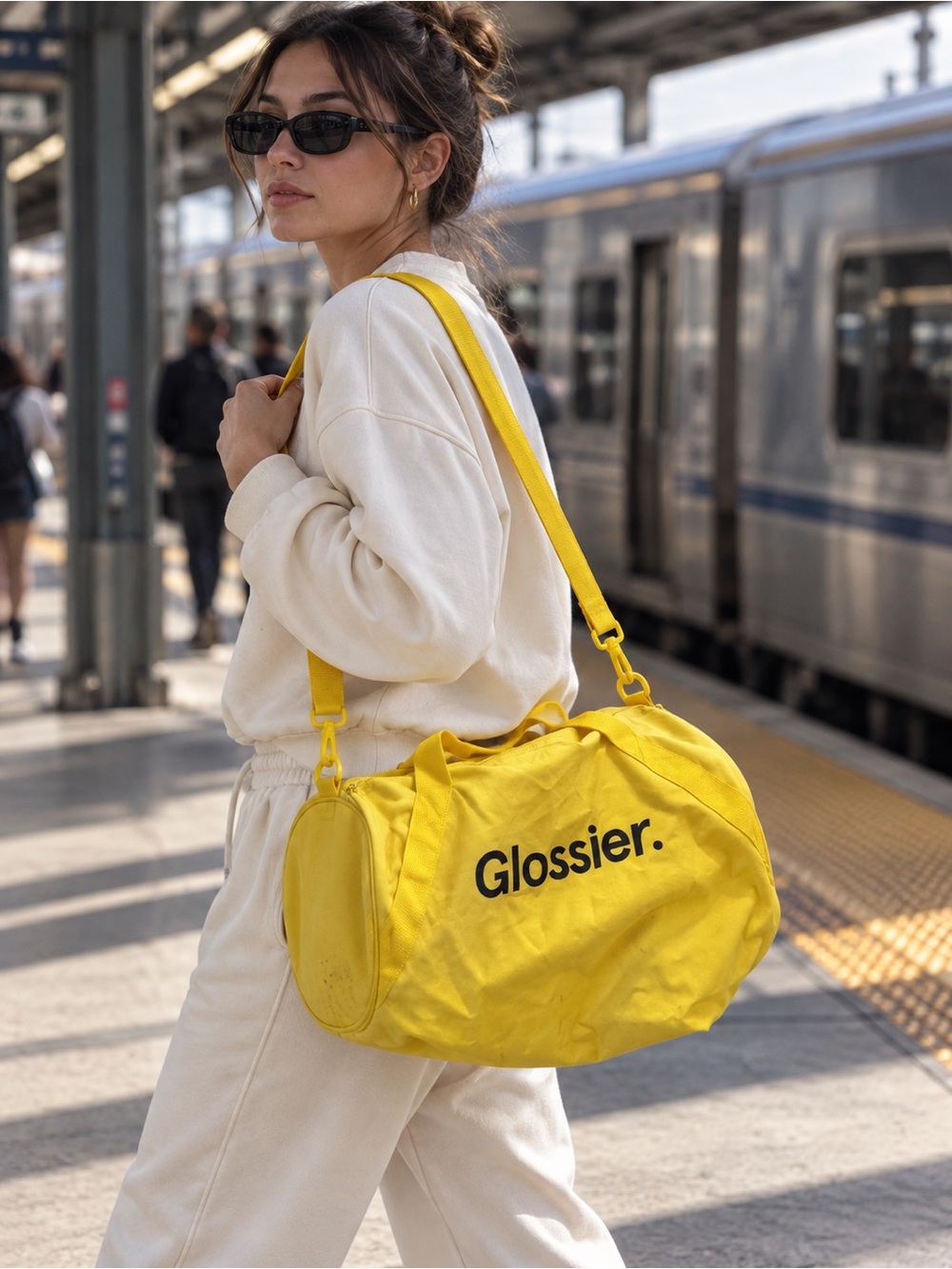 Glossier Yellow Duffel Bag with Shoulder Strap | Pre-Owned